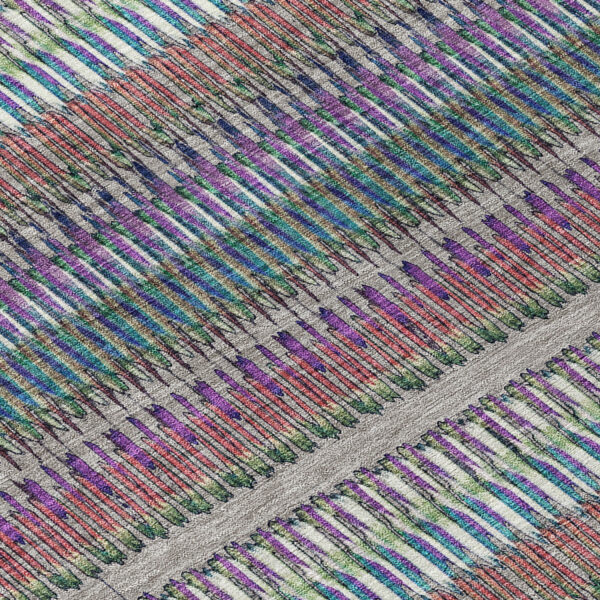 5' X 8' Taupe Purple And Blue Striped Washable Indoor Outdoor Area Rug