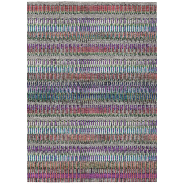 5' X 8' Taupe Purple And Blue Striped Washable Indoor Outdoor Area Rug