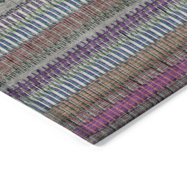 5' X 8' Taupe Purple And Blue Striped Washable Indoor Outdoor Area Rug