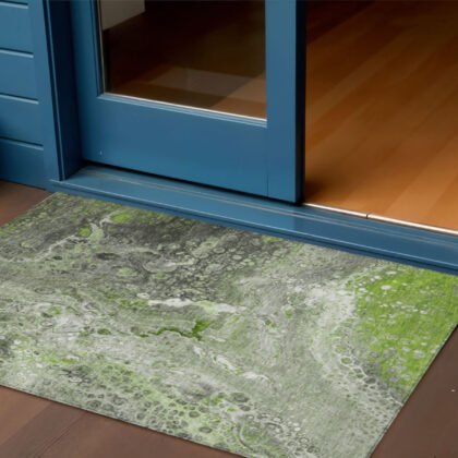 3' X 5' Artichoke Green And Ivory Abstract Washable Indoor Outdoor Area Rug