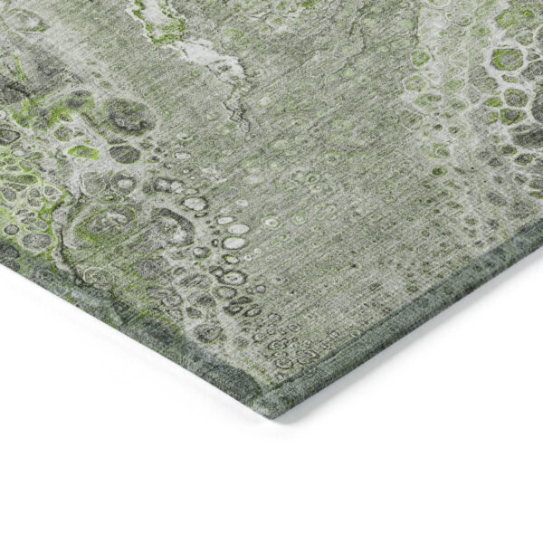 3' X 5' Artichoke Green And Ivory Abstract Washable Indoor Outdoor Area Rug