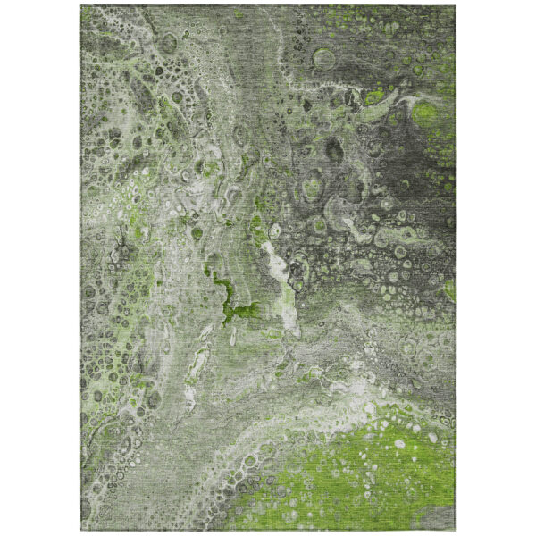 3' X 5' Artichoke Green And Ivory Abstract Washable Indoor Outdoor Area Rug