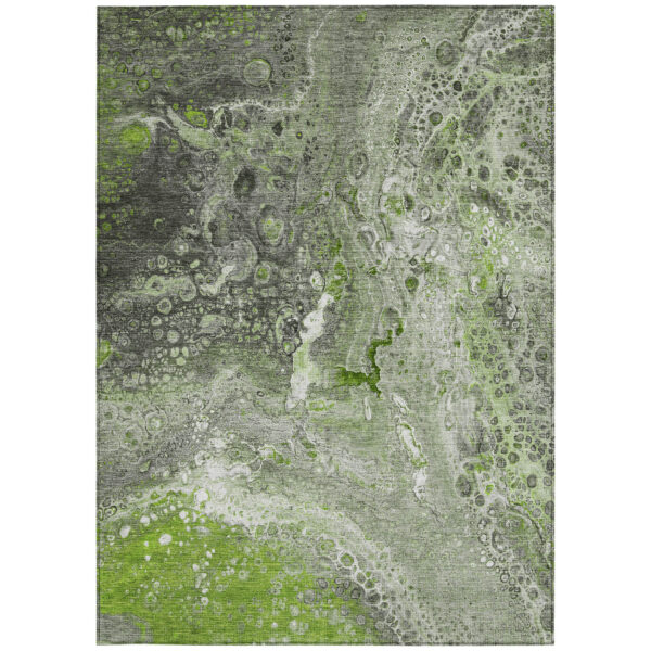 3' X 5' Artichoke Green And Ivory Abstract Washable Indoor Outdoor Area Rug
