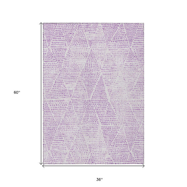 3' X 5' Purple And Ivory Geometric Washable Indoor Outdoor Area Rug