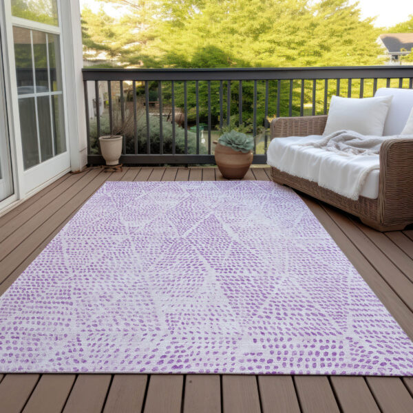 3' X 5' Purple And Ivory Geometric Washable Indoor Outdoor Area Rug