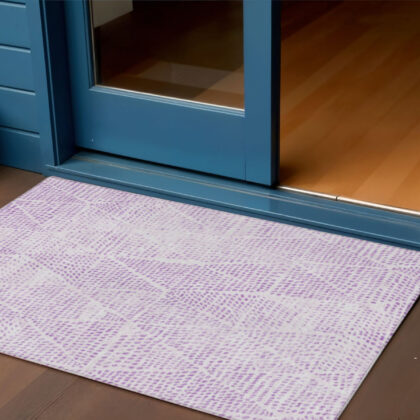 3' X 5' Purple And Ivory Geometric Washable Indoor Outdoor Area Rug