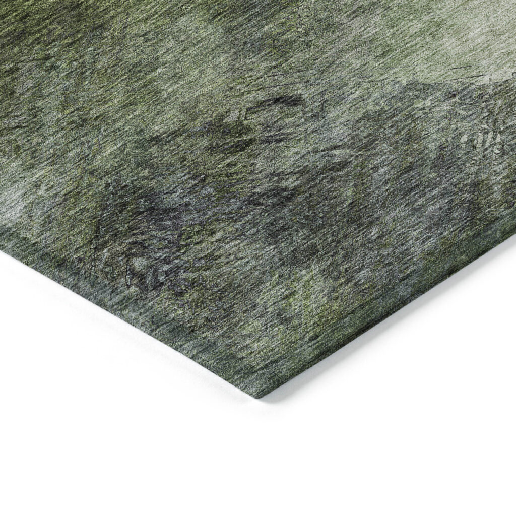 9' X 12' Green And Ivory Abstract Washable Indoor Outdoor Area Rug