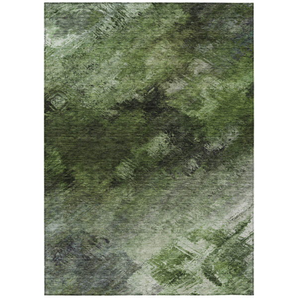 9' X 12' Green And Ivory Abstract Washable Indoor Outdoor Area Rug