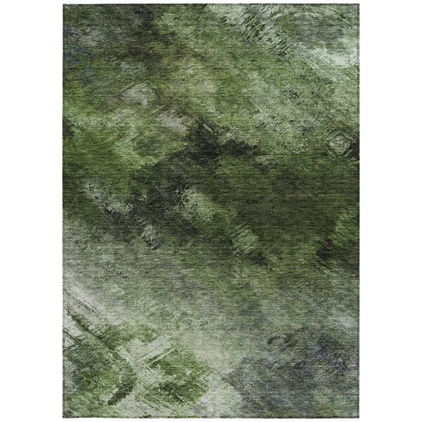 9' X 12' Green And Ivory Abstract Washable Indoor Outdoor Area Rug