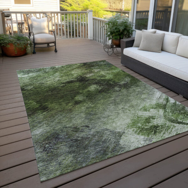 9' X 12' Green And Ivory Abstract Washable Indoor Outdoor Area Rug