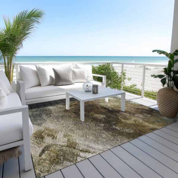 9' X 12' Chocolate And Beige Abstract Washable Indoor Outdoor Area Rug