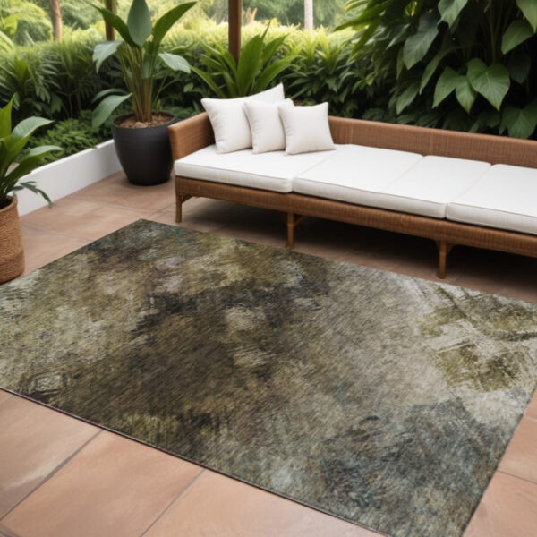 9' X 12' Chocolate And Beige Abstract Washable Indoor Outdoor Area Rug