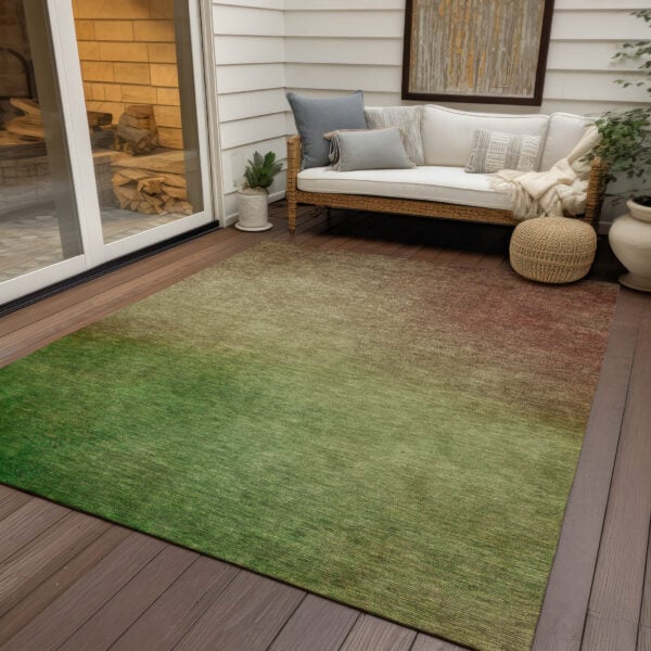 10' X 14' Blush Taupe And Green Ombre Washable Indoor Outdoor Area Rug