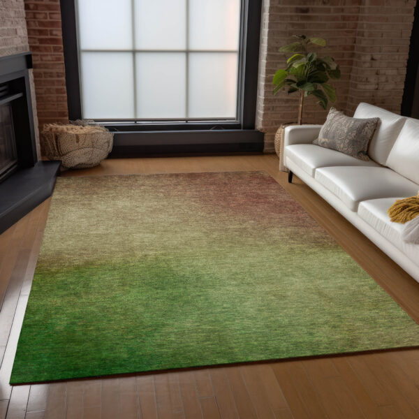 10' X 14' Blush Taupe And Green Ombre Washable Indoor Outdoor Area Rug