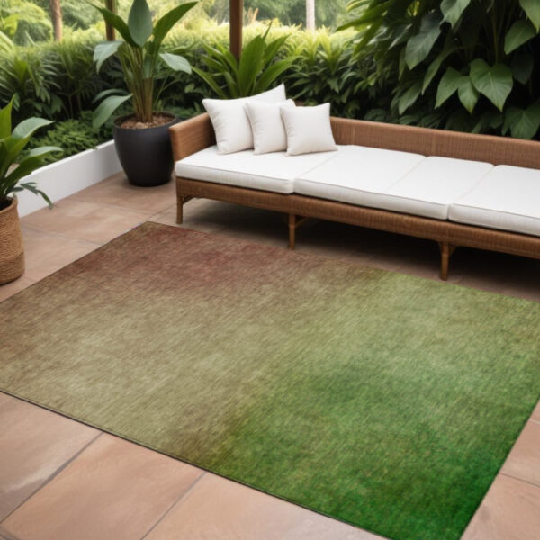 10' X 14' Blush Taupe And Green Ombre Washable Indoor Outdoor Area Rug