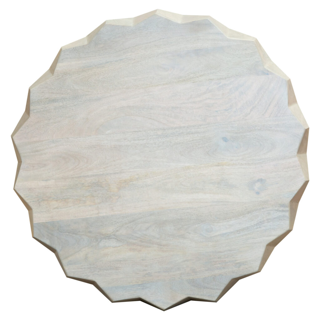32" Off White Solid Wood Round Block Coffee Table
