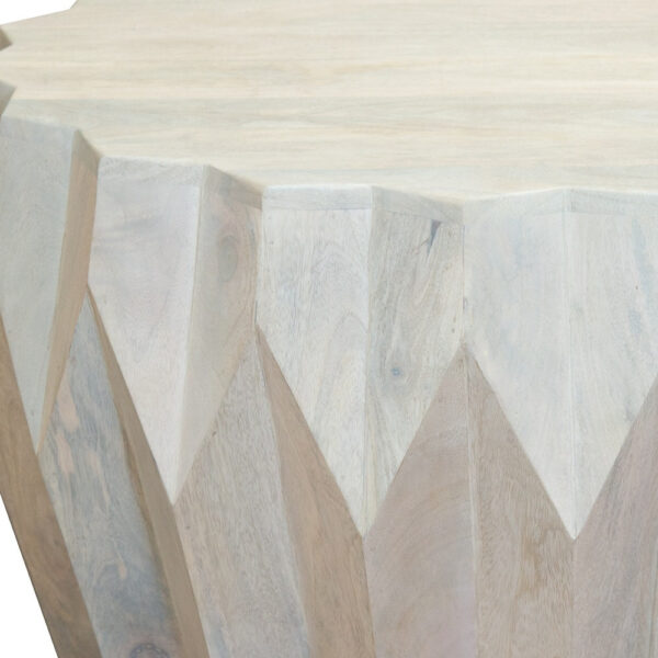 32" Off White Solid Wood Round Block Coffee Table