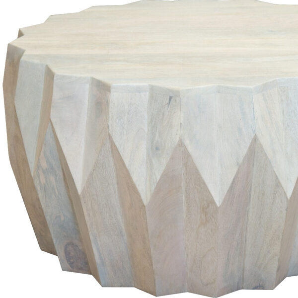 32" Off White Solid Wood Round Block Coffee Table