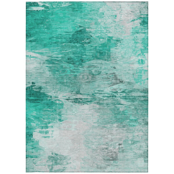 5' X 8' Teal Blue Aqua And Silver Abstract Washable Indoor Outdoor Area Rug
