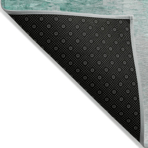5' X 8' Teal Blue Aqua And Silver Abstract Washable Indoor Outdoor Area Rug
