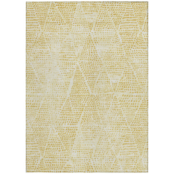 5' X 8' Wheat Gold And Ivory Geometric Washable Indoor Outdoor Area Rug