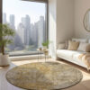 8' Beige Taupe And Ivory Round Abstract Washable Indoor Outdoor Area Rug