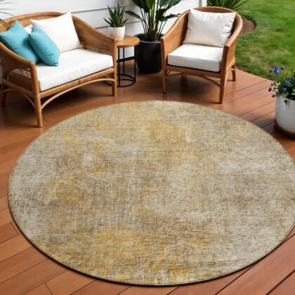 8' Beige Taupe And Ivory Round Abstract Washable Indoor Outdoor Area Rug