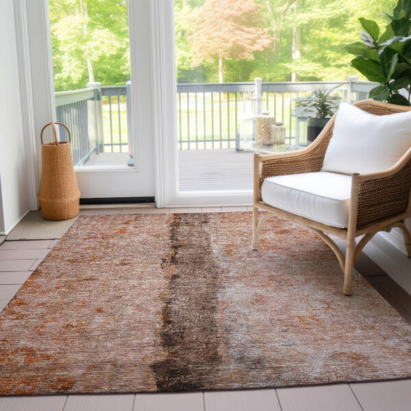 10' X 14' Orange Peach And Brown Abstract Washable Indoor Outdoor Area Rug