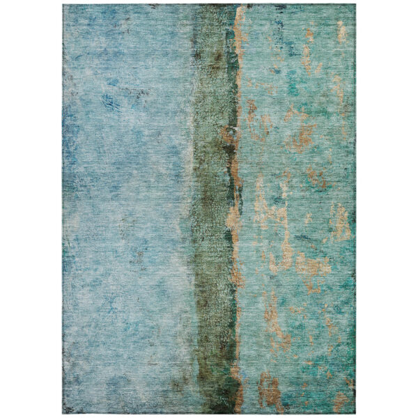 3' X 5' Blue And Gold Abstract Washable Indoor Outdoor Area Rug