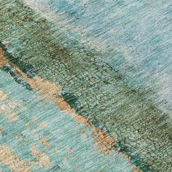 3' X 5' Blue And Gold Abstract Washable Indoor Outdoor Area Rug