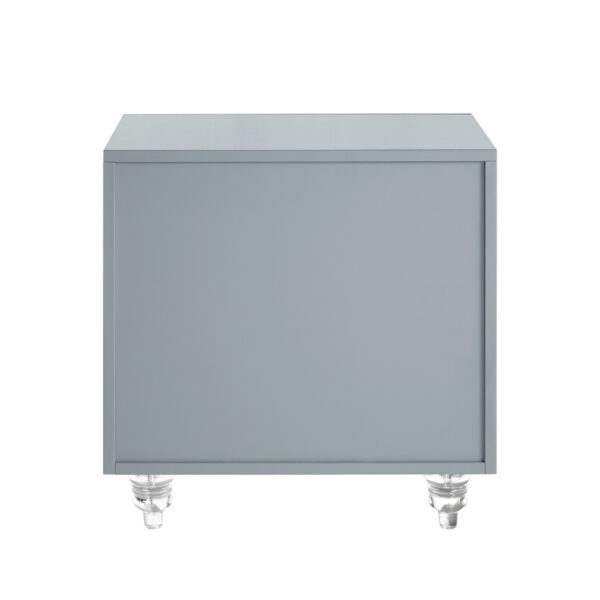 24" Light Gray And Mirrored Glass Wood Cutwork End Table With Three Drawers