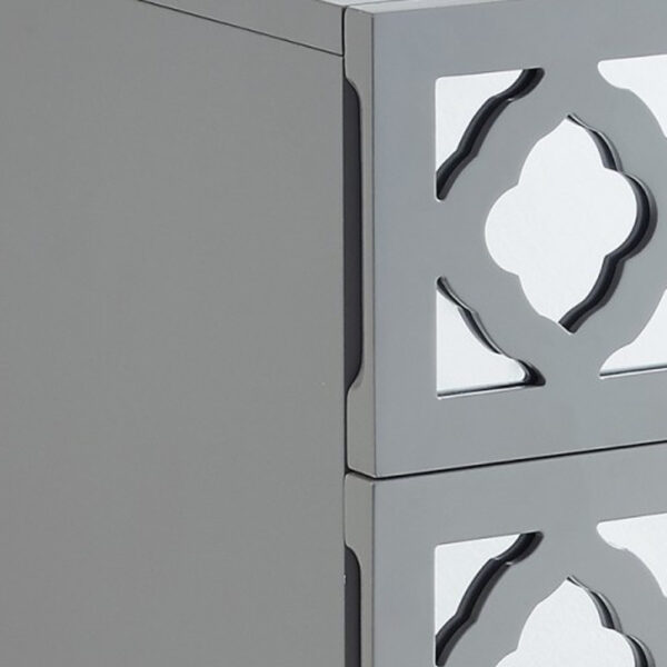 24" Light Gray And Mirrored Glass Wood Cutwork End Table With Three Drawers