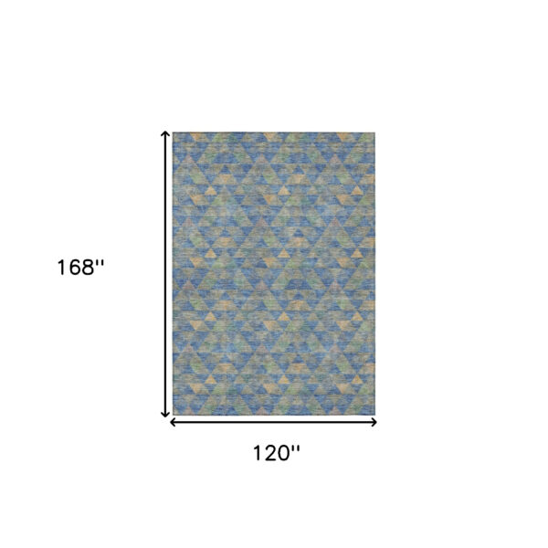 10' X 14' Sky Blue And Gray Geometric Washable Indoor Outdoor Area Rug