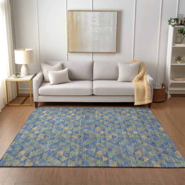 10' X 14' Sky Blue And Gray Geometric Washable Indoor Outdoor Area Rug