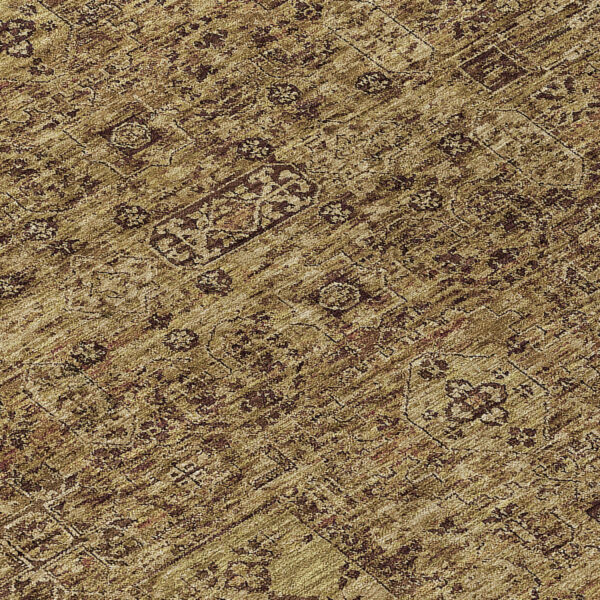 8' Brown And Taupe Round Floral Washable Indoor Outdoor Area Rug