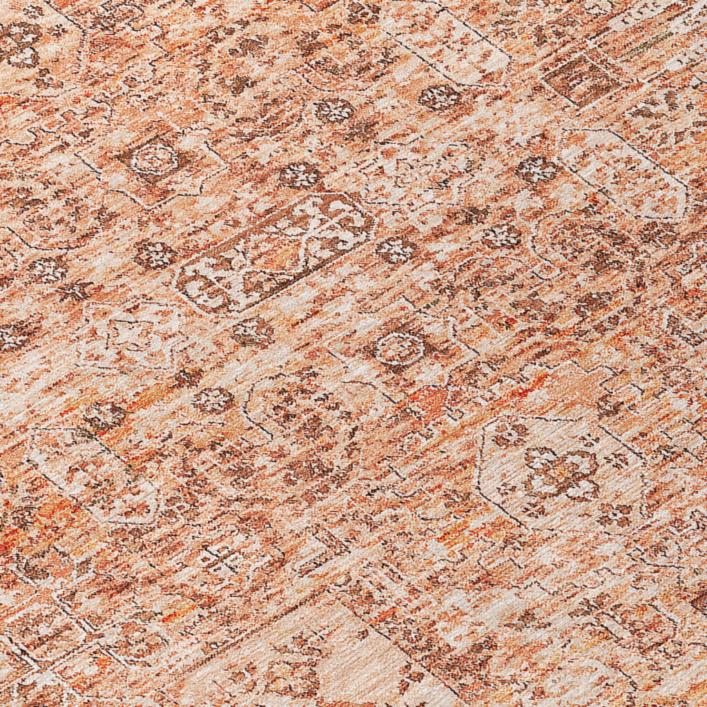 3' X 5' Salmon Orange And Gray Floral Washable Indoor Outdoor Area Rug
