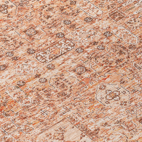 3' X 5' Salmon Orange And Gray Floral Washable Indoor Outdoor Area Rug