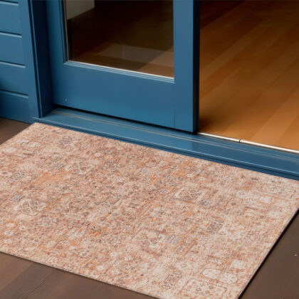 3' X 5' Salmon Orange And Gray Floral Washable Indoor Outdoor Area Rug