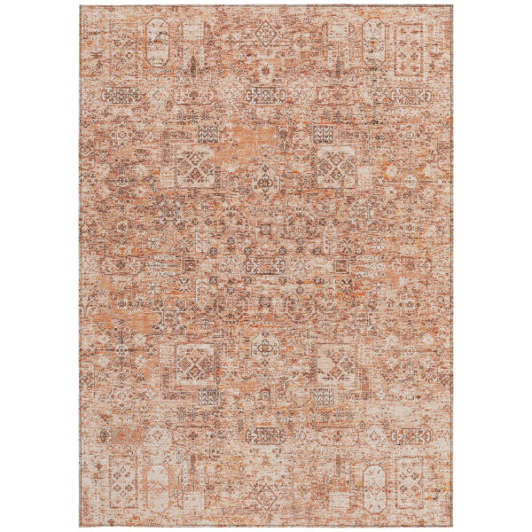 3' X 5' Salmon Orange And Gray Floral Washable Indoor Outdoor Area Rug