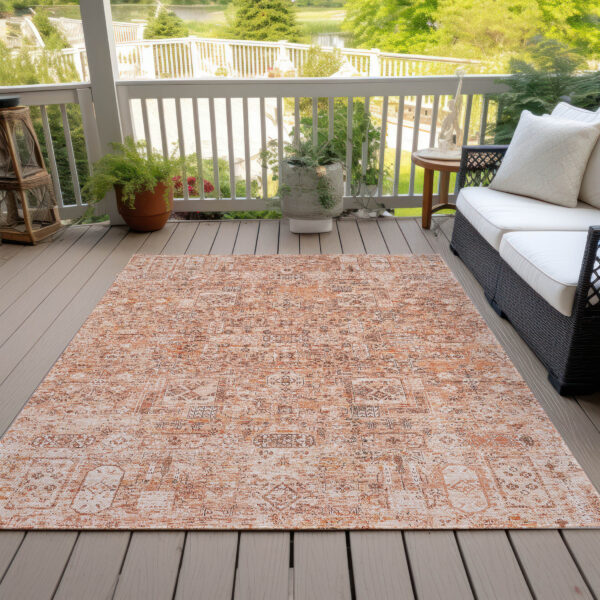 3' X 5' Salmon Orange And Gray Floral Washable Indoor Outdoor Area Rug