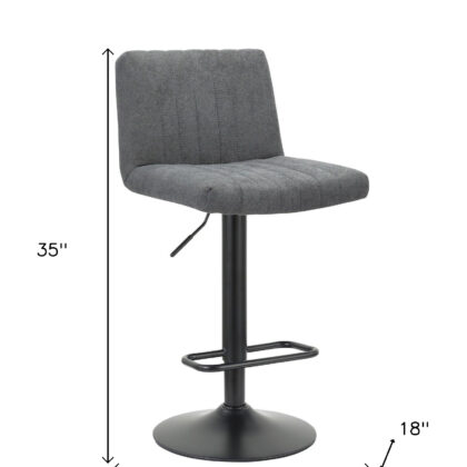 Set of Two Gray and Black Fabric and Metal Low Back Adjustable Height Bar Chairs
