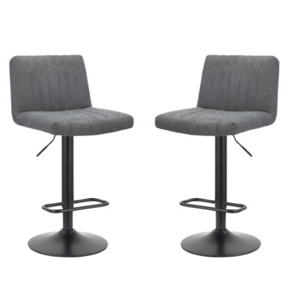 Set of Two Gray and Black Fabric and Metal Low Back Adjustable Height Bar Chairs
