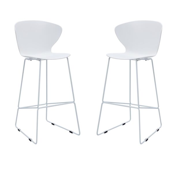 Set of Two 30" White and Silver Heavy Duty Plastic and Metal Low Back Bar Height Bar Chairs