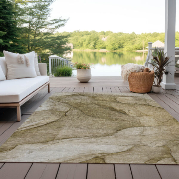 9' X 12' Brown Beige And Taupe Abstract Washable Indoor Outdoor Area Rug
