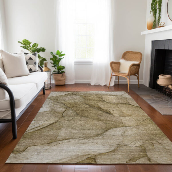 9' X 12' Brown Beige And Taupe Abstract Washable Indoor Outdoor Area Rug