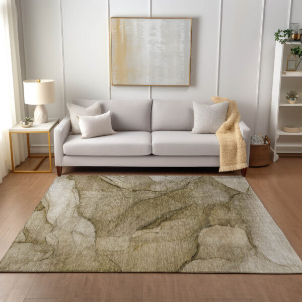 9' X 12' Brown Beige And Taupe Abstract Washable Indoor Outdoor Area Rug