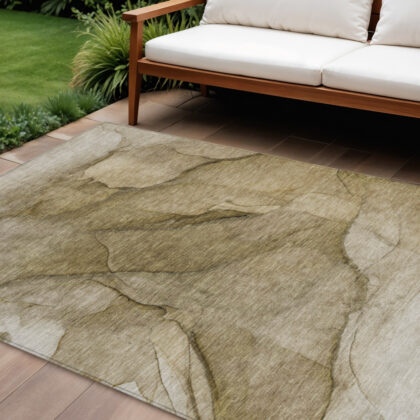 9' X 12' Brown Beige And Taupe Abstract Washable Indoor Outdoor Area Rug