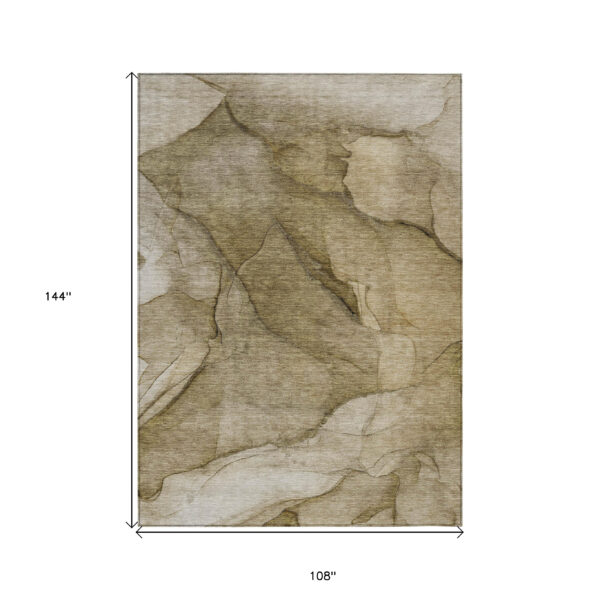 9' X 12' Brown Beige And Taupe Abstract Washable Indoor Outdoor Area Rug