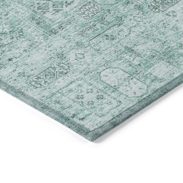 8' X 10' Teal Blue Aqua And Gray Floral Washable Indoor Outdoor Area Rug