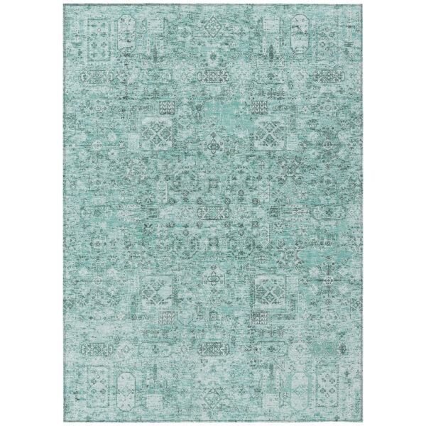 8' X 10' Teal Blue Aqua And Gray Floral Washable Indoor Outdoor Area Rug
